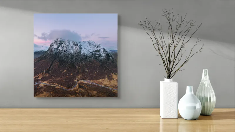 Tablou Canvas Peisaj Montan, Munte cu Zăpadă și Apus în Culoare Rozale, 50 x 50 cm – poza 3