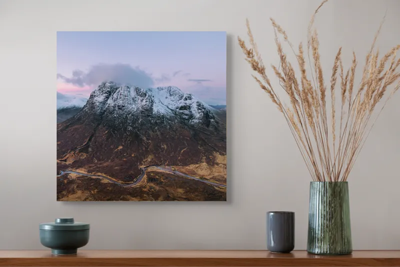 Tablou Canvas Peisaj Montan, Munte cu Zăpadă și Apus în Culoare Rozale, 50 x 50 cm – poza 4