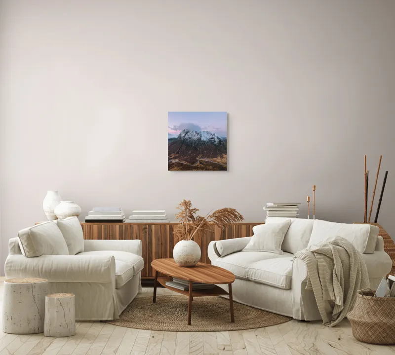 Tablou Canvas Peisaj Montan, Munte cu Zăpadă și Apus în Culoare Rozale, 50 x 50 cm – poza 7