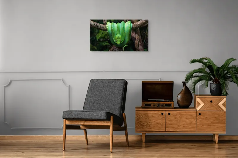 Tablou Canvas pe tema Somnul șarpelui smarald în pădure, 90 x 50 cm – poza 6