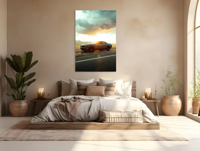 Tablou Canvas Peisaj Apus Mașină Siluetă Cer Lumină, 100 x 150 cm – poza 3