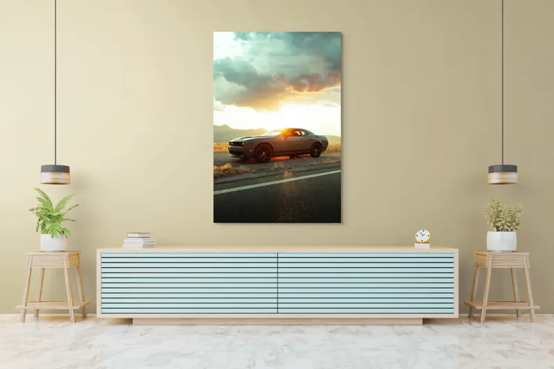 Tablou Canvas Peisaj Apus Mașină Siluetă Cer Lumină, 100 x 150 cm – poza 4