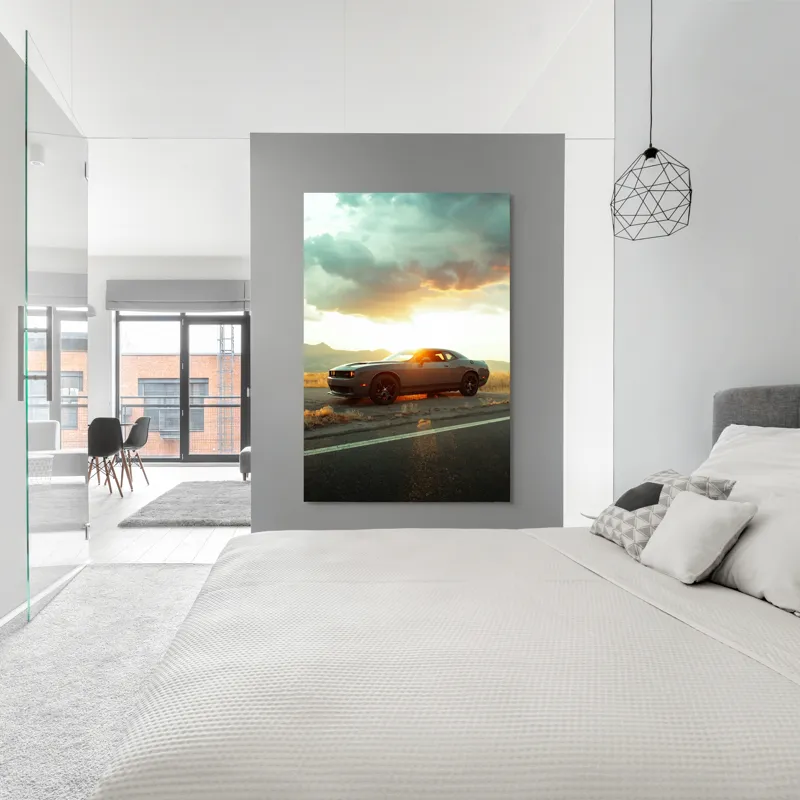 Tablou Canvas Peisaj Apus Mașină Siluetă Cer Lumină, 100 x 150 cm – poza 5