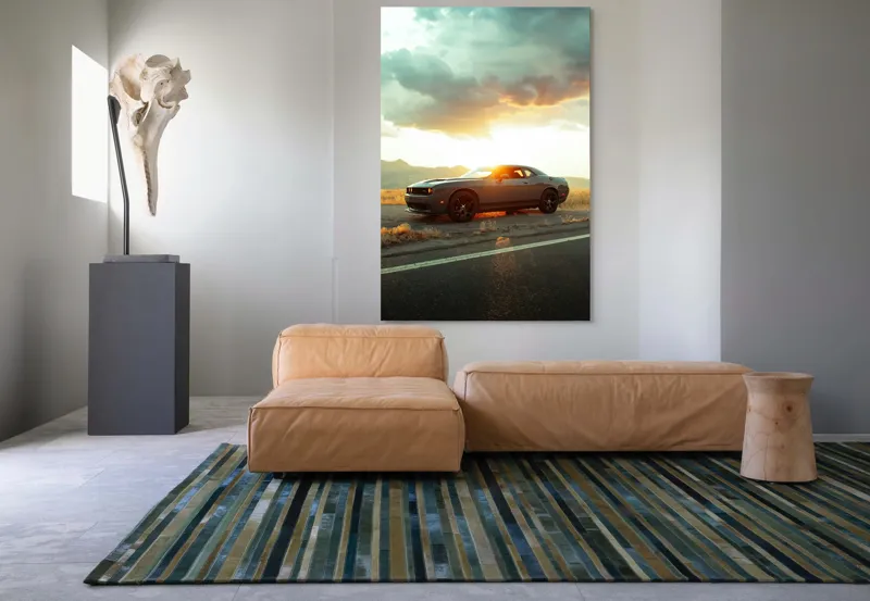 Tablou Canvas Peisaj Apus Mașină Siluetă Cer Lumină, 100 x 150 cm – poza 7