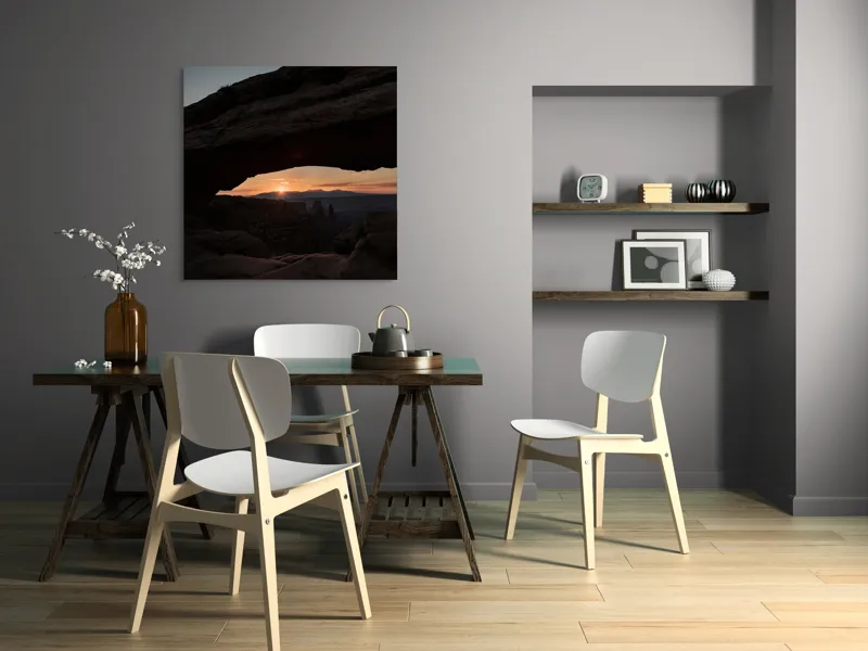 Tablou Canvas, "Răsărit sub arcul stâncos tacut", Piatră, Arcuire, Zori, Peisaj, Umbre, Munți, Cer, Lumină, Răsărit, Natural., 100 x 100 cm – poza 6