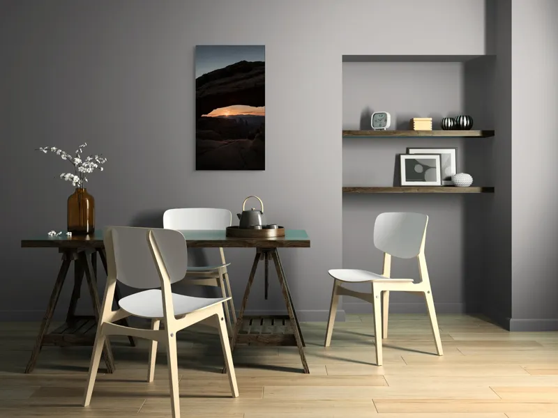 Tablou Canvas, "Răsărit sub arcul stâncos tacut", Piatră, Arcuire, Zori, Peisaj, Umbre, Munți, Cer, Lumină, Răsărit, Natural., 50 x 90 cm – poza 4