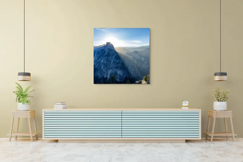 Tablou Canvas, "Răsăritul peste stânca solitară", Munte, Apus, Vârf, Umbre, Peisaj, Pădure, Cer, Natură, Frumusețe, Lumină, 100 x 100 cm – poza 5