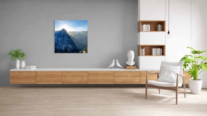 Tablou Canvas, "Răsăritul peste stânca solitară", Munte, Apus, Vârf, Umbre, Peisaj, Pădure, Cer, Natură, Frumusețe, Lumină, 100 x 100 cm – poza 8