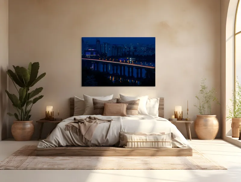 Tablou Canvas Podul luminii în orașul tăcerii, scenă urbană nocturnă, 150 x 100 cm – poza 4