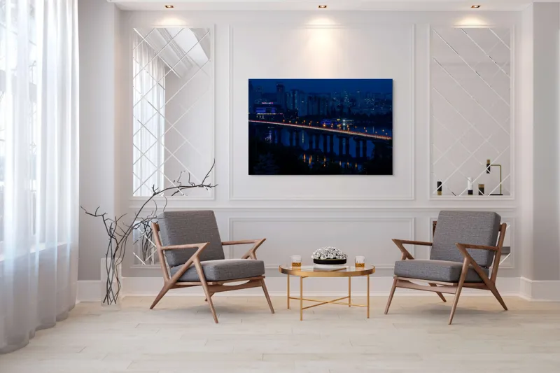 Tablou Canvas Podul luminii în orașul tăcerii, scenă urbană nocturnă, 150 x 100 cm – poza 7