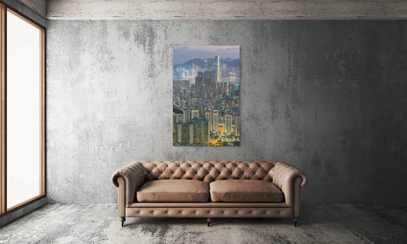 Tablou Canvas, "Orașul luminilor și al înălțimilor", Oraș, Lumină, Clădiri, Noapte, Modernitate, Densitate, Panoramă, Reflexii, Megapolis, Peisaj Urbanistic, 100 x 150 cm – poza 6