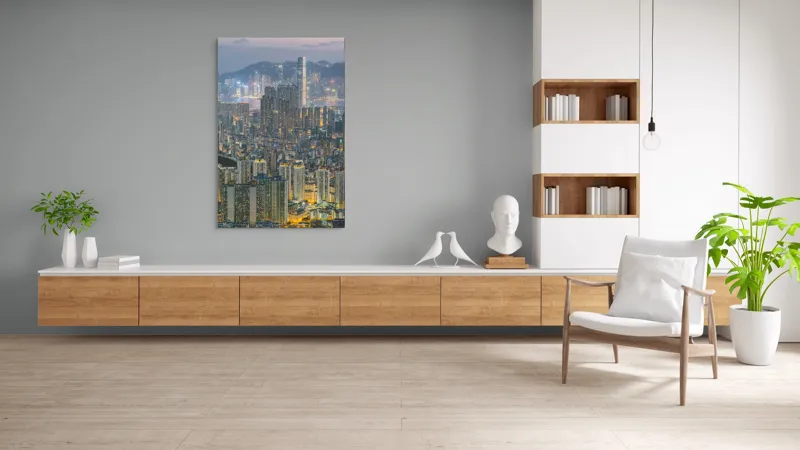 Tablou Canvas, "Orașul luminilor și al înălțimilor", Oraș, Lumină, Clădiri, Noapte, Modernitate, Densitate, Panoramă, Reflexii, Megapolis, Peisaj Urbanistic, 100 x 150 cm – poza 8