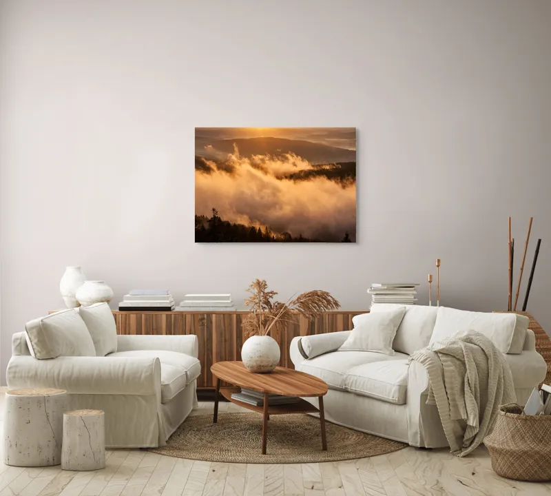 Tablou Canvas, Răsărit de Soare peste Munți și Pădure, 100 x 70 cm – poza 3