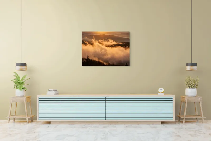 Tablou Canvas, Răsărit de Soare peste Munți și Pădure, 100 x 70 cm – poza 4