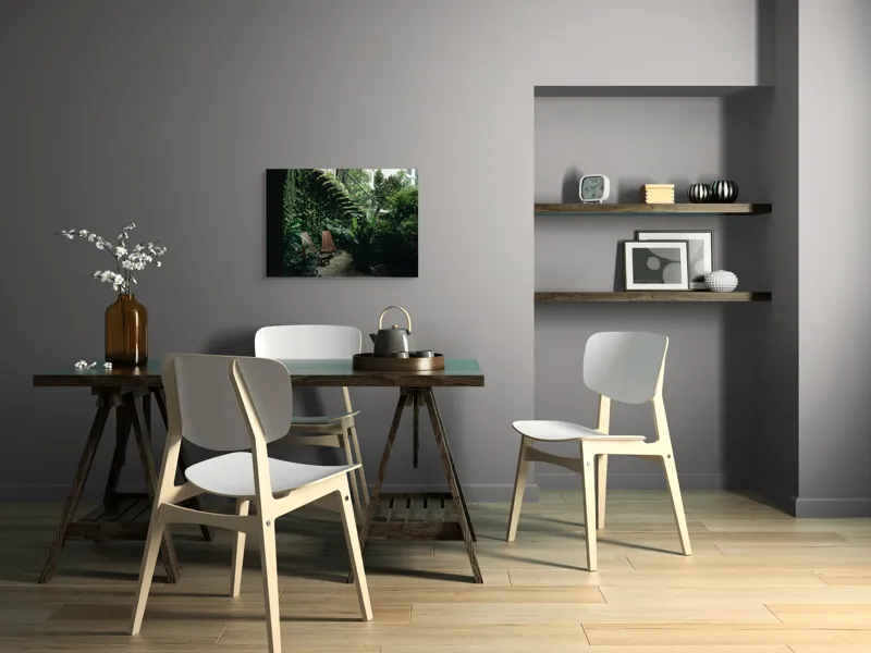 Tablou Canvas, "Grădina ascunsă sub trepte verzi", Verde, Scaune, Grădină, Scară, Plante, Relaxează, Natural, Liniște, Vegetație, Exuberanță, 70 x 50 cm – poza 5