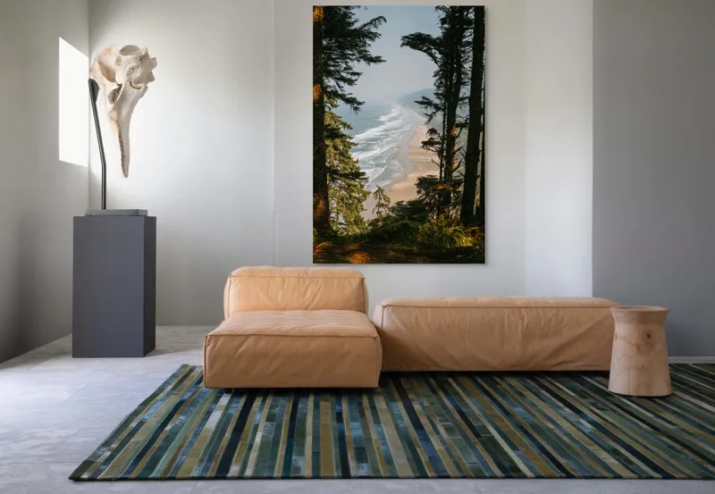 Tablou Canvas, "Între pădure și valuri sălbatice", Ocean, Valuri, Plajă, Pădure, Cer, Verdeață, Înalt, Priveliște, Apus, Natura, 100 x 150 cm – poza 7