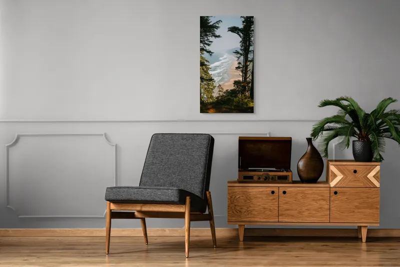 Tablou Canvas, "Între pădure și valuri sălbatice", Ocean, Valuri, Plajă, Pădure, Cer, Verdeață, Înalt, Priveliște, Apus, Natura, 50 x 90 cm – poza 8