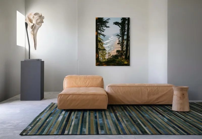 Tablou Canvas, "Între pădure și valuri sălbatice", Ocean, Valuri, Plajă, Pădure, Cer, Verdeață, Înalt, Priveliște, Apus, Natura, 70 x 100 cm – poza 7