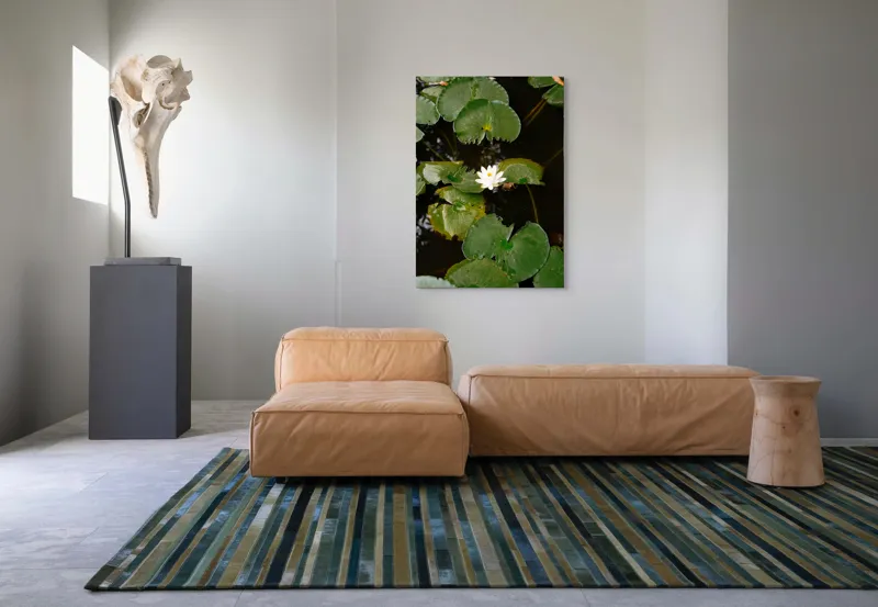 Tablou Canvas, "Floare de nufăr pe lac liniștit", Frunze, Lac, Floare, Nufăr, Apă, Verde, Natural, Frumusețe, Reflecție, Petale, 70 x 100 cm – poza 7