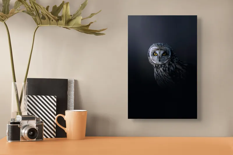 Tablou Canvas cu bufniță multicolor pentru decorarea interiorului, 26 x 39 cm – poza 3
