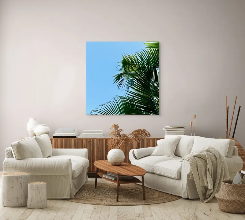 Tablou Canvas Frunze de Palmier sub Cer Albastru, 100 x 100 cm – poza 3