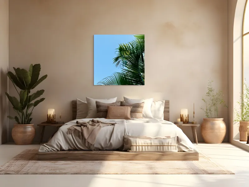 Tablou Canvas Frunze de Palmier sub Cer Albastru, 100 x 100 cm – poza 4