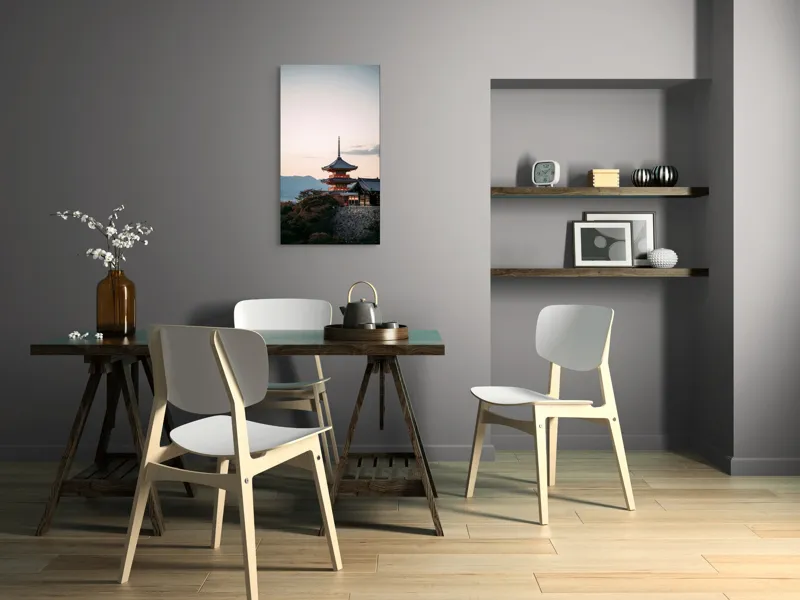 Tablou Canvas, "Templul veghind apusul liniștit", Pagodă, Apus, Cer, Japonez, Natură, Dealuri, Arhitectură, 50 x 90 cm – poza 4
