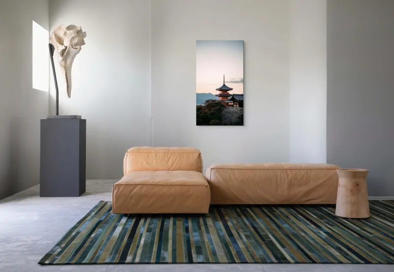 Tablou Canvas, "Templul veghind apusul liniștit", Pagodă, Apus, Cer, Japonez, Natură, Dealuri, Arhitectură, 50 x 90 cm – poza 5