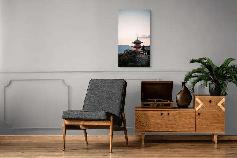 Tablou Canvas, "Templul veghind apusul liniștit", Pagodă, Apus, Cer, Japonez, Natură, Dealuri, Arhitectură, 50 x 90 cm – poza 8