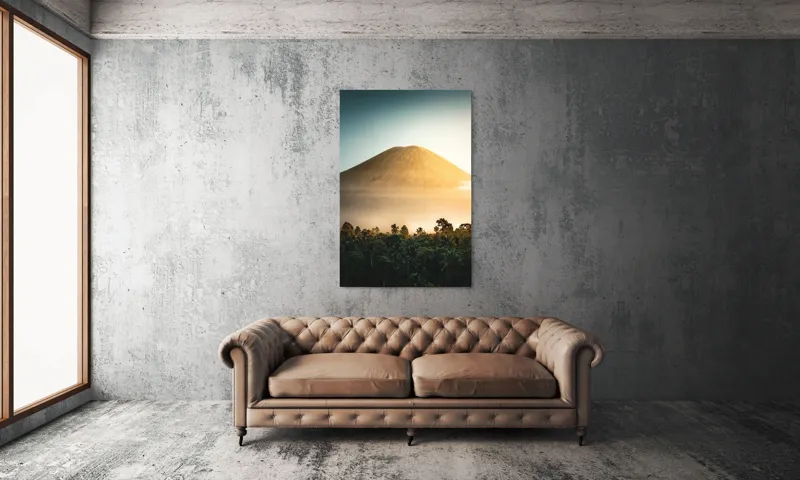 Tablou Canvas, "Eternitatea unui munte în zori", Munte, Vulcan, Răsărit, Pădure, Lumină, Ceață, Vegetație, Cer, Natural, Spectaculos, 100 x 150 cm – poza 6