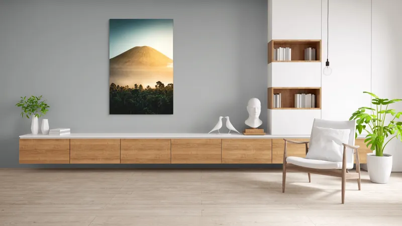 Tablou Canvas, "Eternitatea unui munte în zori", Munte, Vulcan, Răsărit, Pădure, Lumină, Ceață, Vegetație, Cer, Natural, Spectaculos, 100 x 150 cm – poza 8