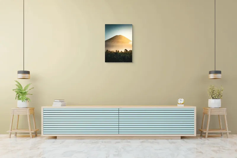 Tablou Canvas, "Eternitatea unui munte în zori", Munte, Vulcan, Răsărit, Pădure, Lumină, Ceață, Vegetație, Cer, Natural, Spectaculos, 50 x 70 cm – poza 6