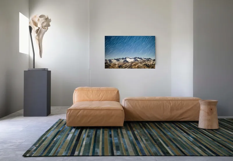 Tablou Canvas, "Cer înstelat deasupra munților înzăpeziți", Stele, Noapte, Munți, Zăpadă, Cer, Peisaj, Lumină, Mișcare, 90 x 50 cm – poza 8