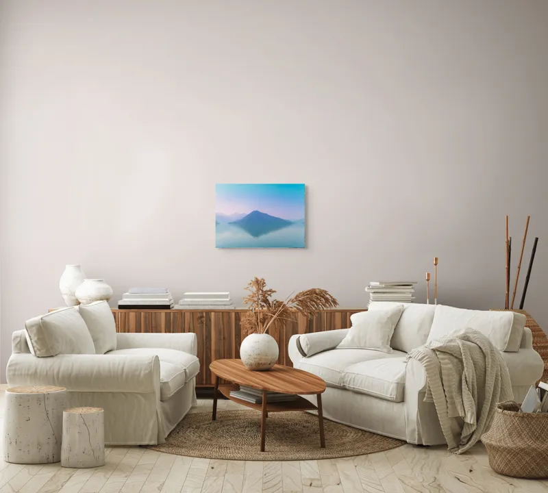 Tablou Canvas, "Reflexia liniștită a muntelui albastru", Calm, Serene, Misty, Peaceful, Reflective, Tranquil, Majestic, Ethereal, 54 x 39 cm – poza 5