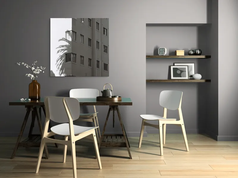 Tablou Canvas Umbra Palmierului pe Fațada Clădirii, 100 x 100 cm – poza 6