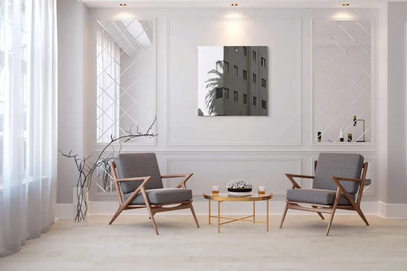 Tablou Canvas Umbra Palmierului pe Fațada Clădirii, 100 x 100 cm – poza 7