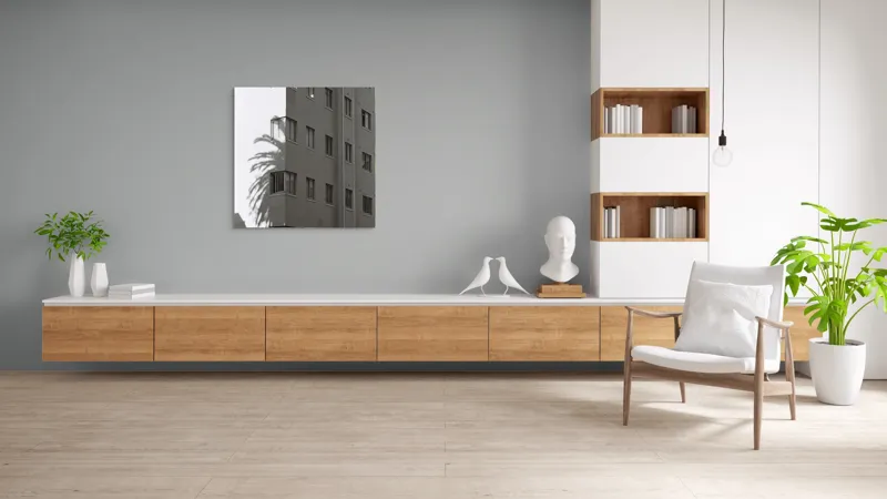 Tablou Canvas Umbra Palmierului pe Fațada Clădirii, 100 x 100 cm – poza 8