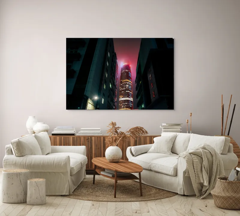 Tablou Canvas, "Turn urban în lumini misterioase", Turn, Lumină, Noapte, Înălțime, Reflecție, Modernitate, Metropolă, Strălucire, 150 x 100 cm – poza 3