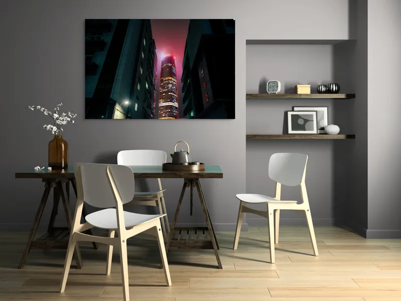 Tablou Canvas, "Turn urban în lumini misterioase", Turn, Lumină, Noapte, Înălțime, Reflecție, Modernitate, Metropolă, Strălucire, 150 x 100 cm – poza 5