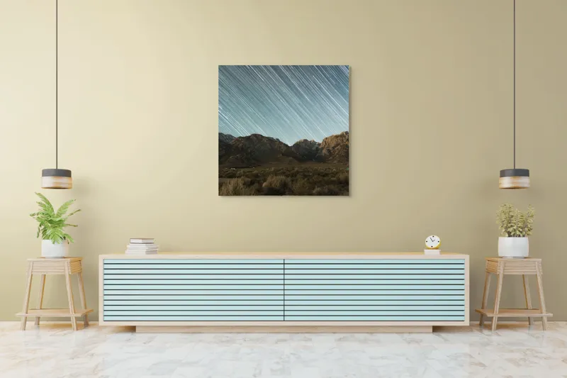 Tablou Canvas, "Cerul înstelat al nopții eterne", Stele, Cer, Munți, Peisaj, Noapte, Lumină, Natură, Spațiu, Timp, Frumusețe, 100 x 100 cm – poza 5
