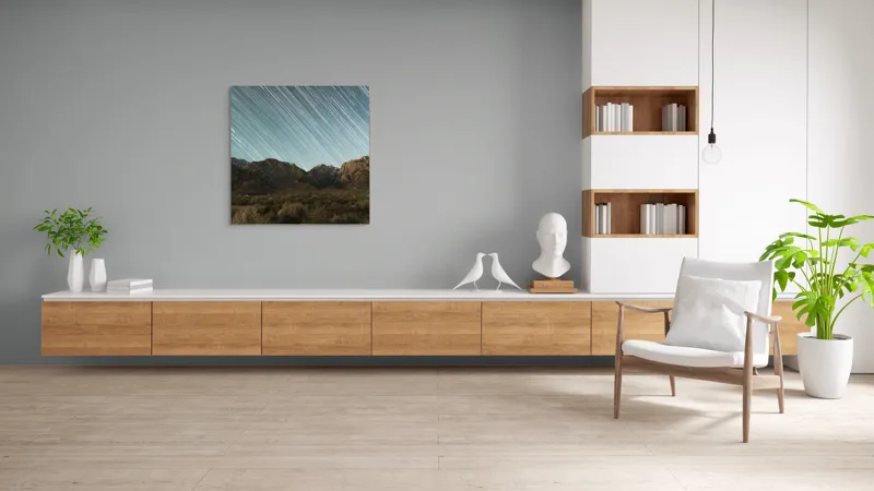 Tablou Canvas, "Cerul înstelat al nopții eterne", Stele, Cer, Munți, Peisaj, Noapte, Lumină, Natură, Spațiu, Timp, Frumusețe, 100 x 100 cm – poza 8