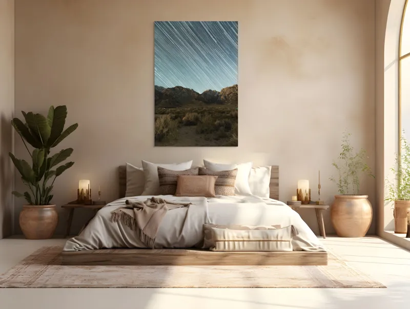 Tablou Canvas, "Cerul înstelat al nopții eterne", Stele, Cer, Munți, Peisaj, Noapte, Lumină, Natură, Spațiu, Timp, Frumusețe, 100 x 150 cm – poza 3