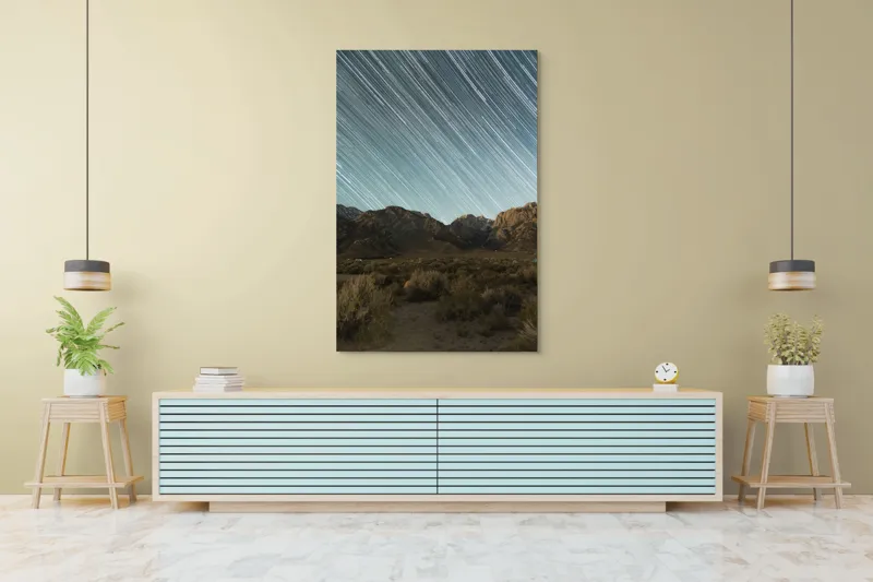 Tablou Canvas, "Cerul înstelat al nopții eterne", Stele, Cer, Munți, Peisaj, Noapte, Lumină, Natură, Spațiu, Timp, Frumusețe, 100 x 150 cm – poza 4
