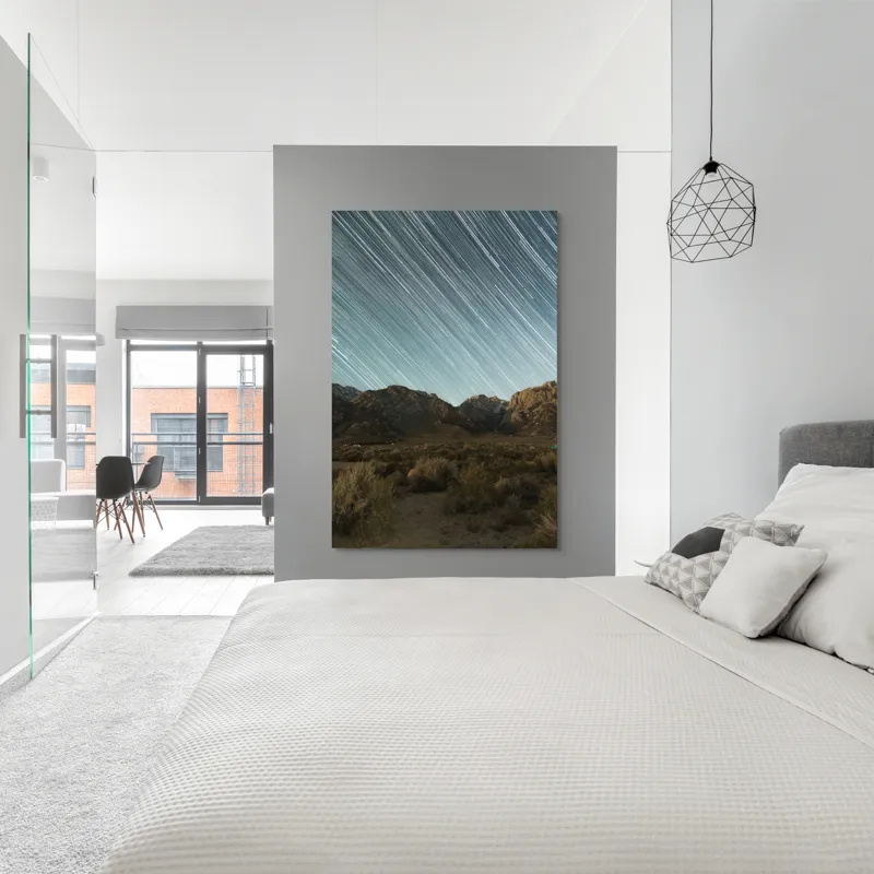 Tablou Canvas, "Cerul înstelat al nopții eterne", Stele, Cer, Munți, Peisaj, Noapte, Lumină, Natură, Spațiu, Timp, Frumusețe, 100 x 150 cm – poza 5