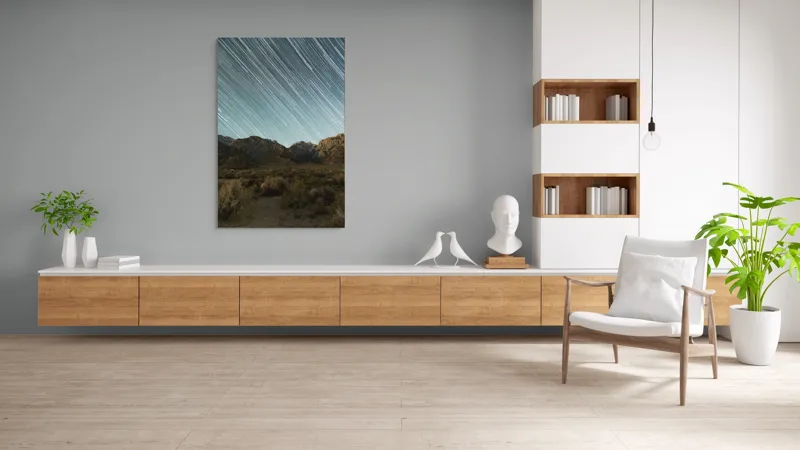 Tablou Canvas, "Cerul înstelat al nopții eterne", Stele, Cer, Munți, Peisaj, Noapte, Lumină, Natură, Spațiu, Timp, Frumusețe, 100 x 150 cm – poza 8