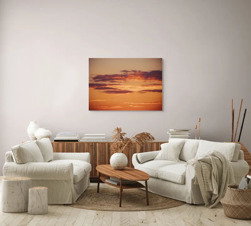 Tablou Canvas, "Splendoarea unui apus de foc", Apus, Nori, Portocaliu, Cer, Lumină, Calm, Amurg, Liniște, 100 x 70 cm – poza 3