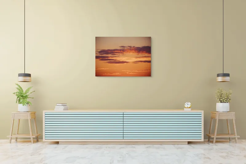 Tablou Canvas, "Splendoarea unui apus de foc", Apus, Nori, Portocaliu, Cer, Lumină, Calm, Amurg, Liniște, 100 x 70 cm – poza 4