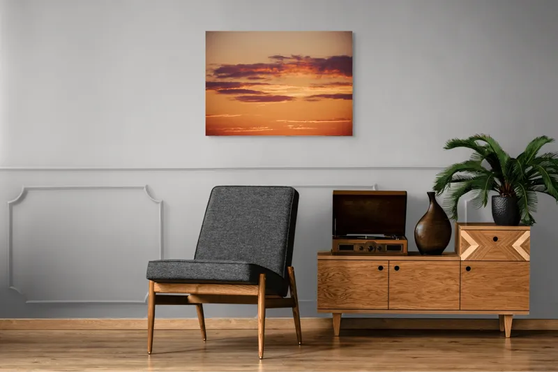 Tablou Canvas, "Splendoarea unui apus de foc", Apus, Nori, Portocaliu, Cer, Lumină, Calm, Amurg, Liniște, 100 x 70 cm – poza 8