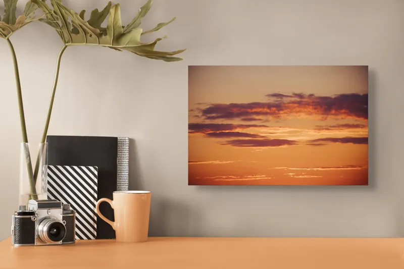 Tablou Canvas, "Splendoarea unui apus de foc", Apus, Nori, Portocaliu, Cer, Lumină, Calm, Amurg, Liniște, 39 x 26 cm – poza 3