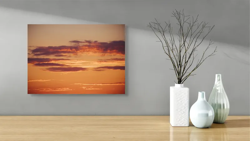 Tablou Canvas, "Splendoarea unui apus de foc", Apus, Nori, Portocaliu, Cer, Lumină, Calm, Amurg, Liniște, 54 x 39 cm – poza 3